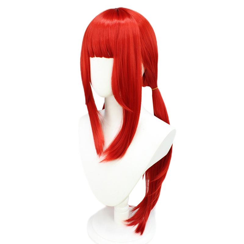 Genshin Impact Nilu cos Wig Merah cosplay Rambut Palsu Silikon Simulasi Kulit Kepala Double Ponytail Tutup Kepala