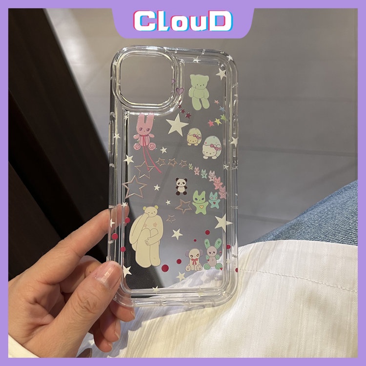 Ins Graffiti Clear Airbag Shockproof Case Kompatibel Untuk iPhone 7Plus 11 13 14 12 Pro Max XR 7 8 6s 6 Plus X XS Max SE 2020 Kartun Lucu Lovely Star Bear Soft Silicon TPU Cover