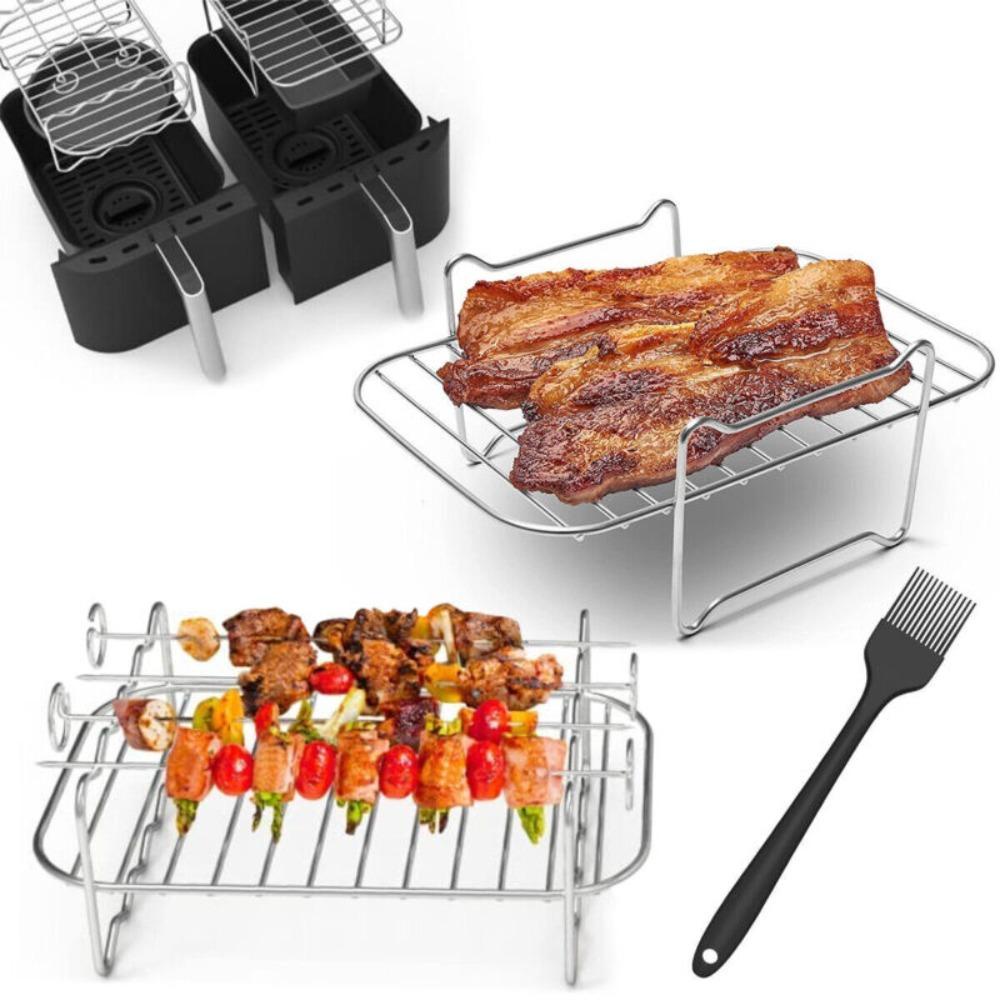 Solighter 1/2Pcs Stainless Steel Airfryer Perlengkapan Dapur Baking Tray Air Fryer Holder Grill Holder