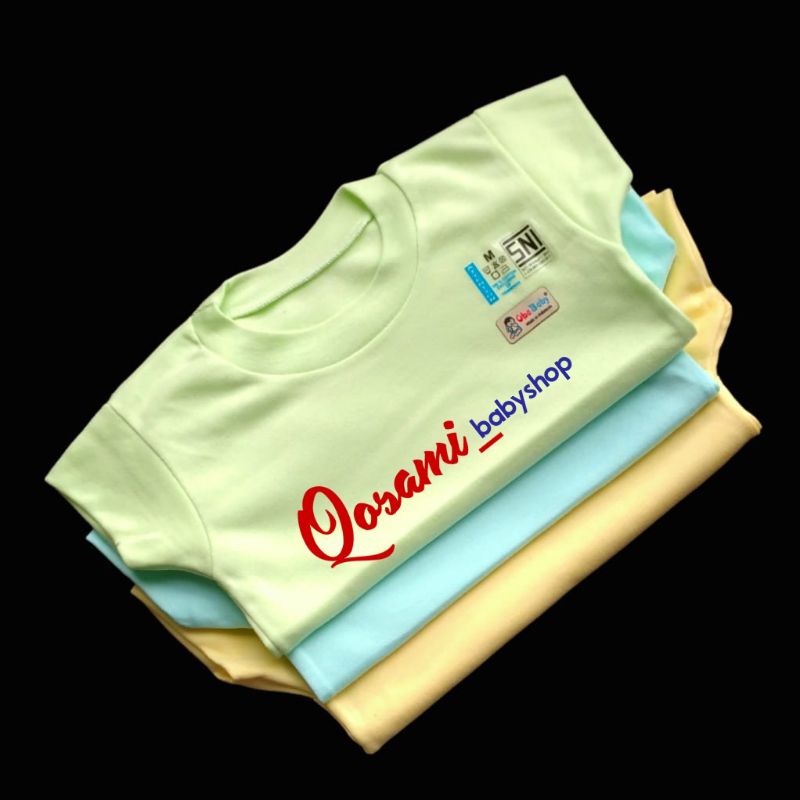 ONE BABY 3 pcs Kaos Polos Oblong Pendek Bayi Khusus Warna BIRU, HIJAU, KUNING Uk, S, M, L, XL SNI