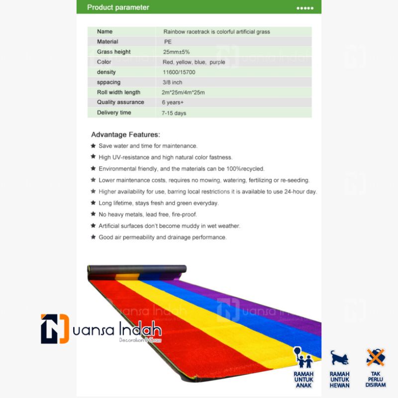 rumput sintetis swiss pelangi import ukuran 23 meter persegi