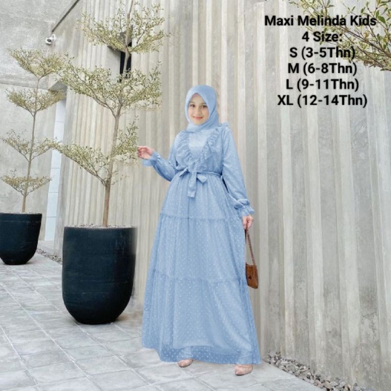 Pakaian Gamis Anak Wanita Dan Remaja Abg Perempuan Terbaru Kekinian/Maxi Melinda Kids  3-14 Tahun Matt Moscrepe Mix Tille Dot