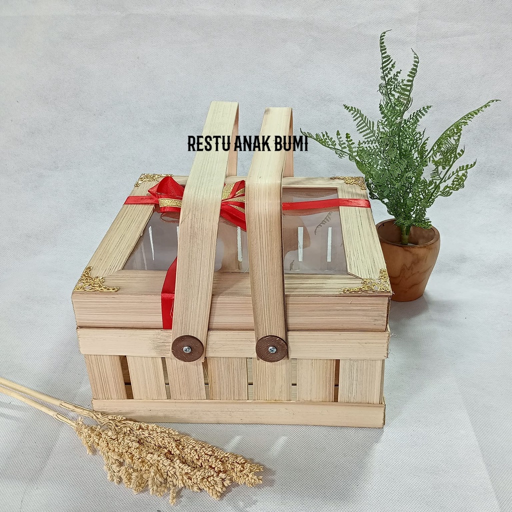 (A032) KRANJANG 25X25cm Kranjang Transparan hiasan emas | hampers box | hantaran bambu wadah jenang 