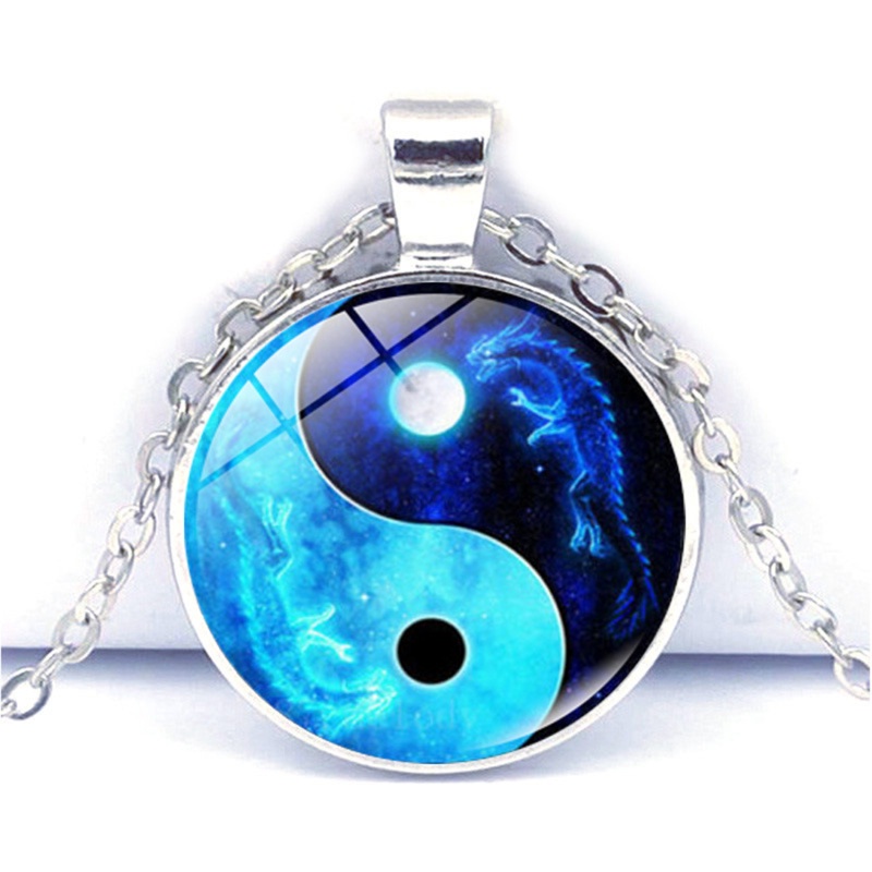 [AYBx] Baju Kaos Distro Pria Wanita Lengan Pendek Kalung Tai Chi Unisex Time Stone Cabochon Kaca Liontin Naga Bulan Yin Yang