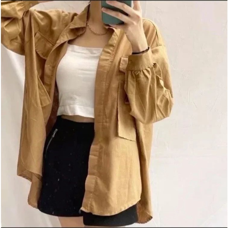 ANFAF FASHION [M,L,XL,XXL] IVANA SHIRT JUMBO BAHAN KATUN LINEN Kemeja Crop Oversize Wanita Shirt Lin