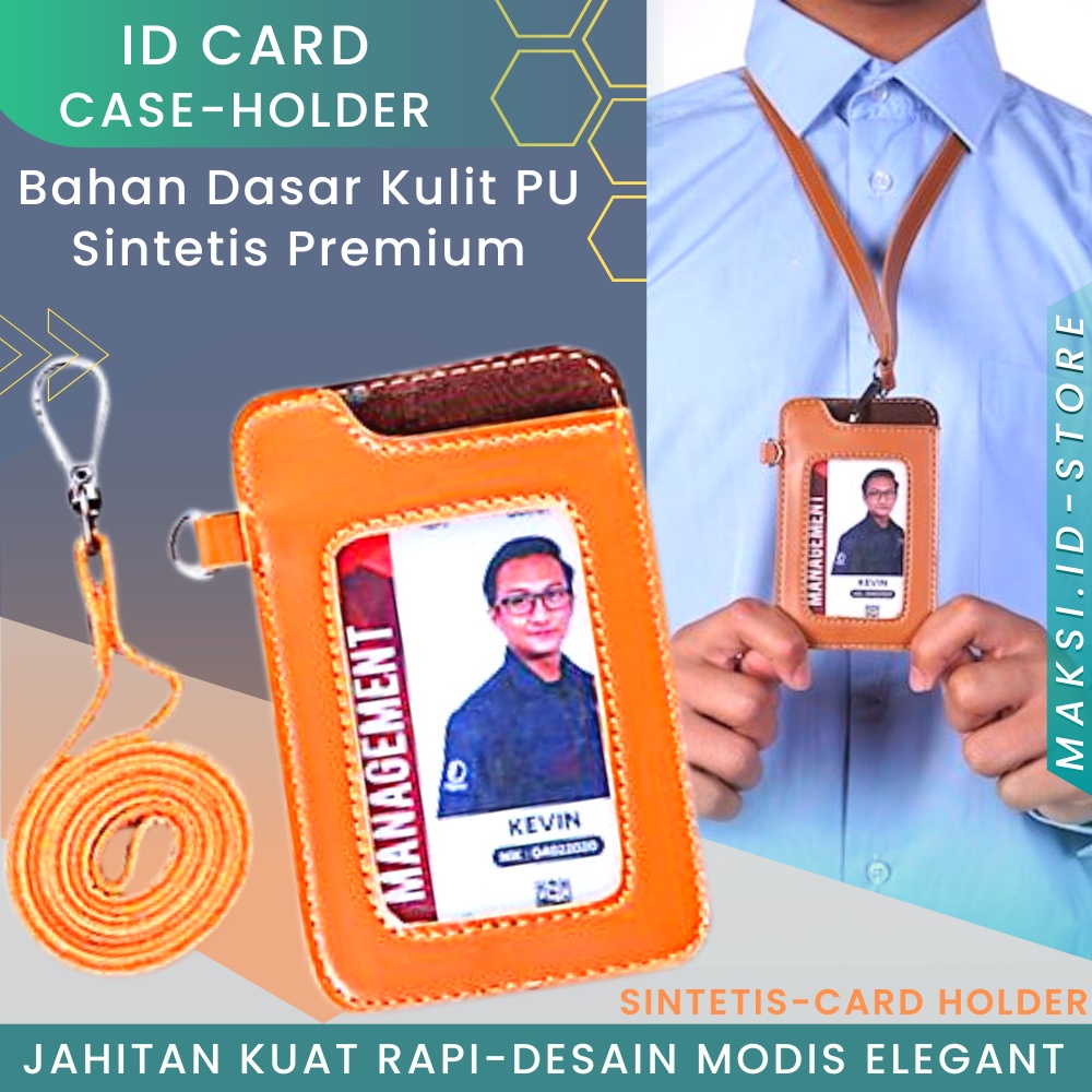 Dompet Id Card Kulit Pu Custom Tempat Gantungan Id Card Name Tag ID CARD HOLDER KULIT SINTETIS TALI PANJANG DAN PENDEK ENT01 BISA COD