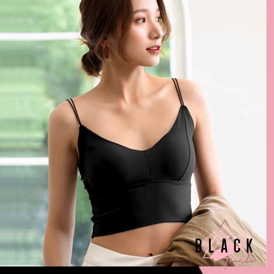 Blackpink Tank Top Seksi Push Up Sport Crop Top Wanita Bralette Dengan Busa Bersirkulasi 1137