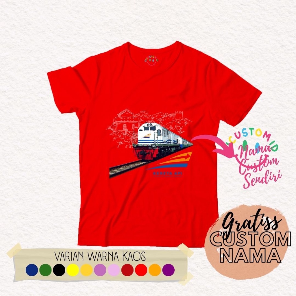 TERLARIS BAJU KAOS ANAK TANGAN PENDEK CUSTOM GRATIS NAMA KERETA API/RAILFANS/TRAIN FREE NAMA 1-12 TAHUN