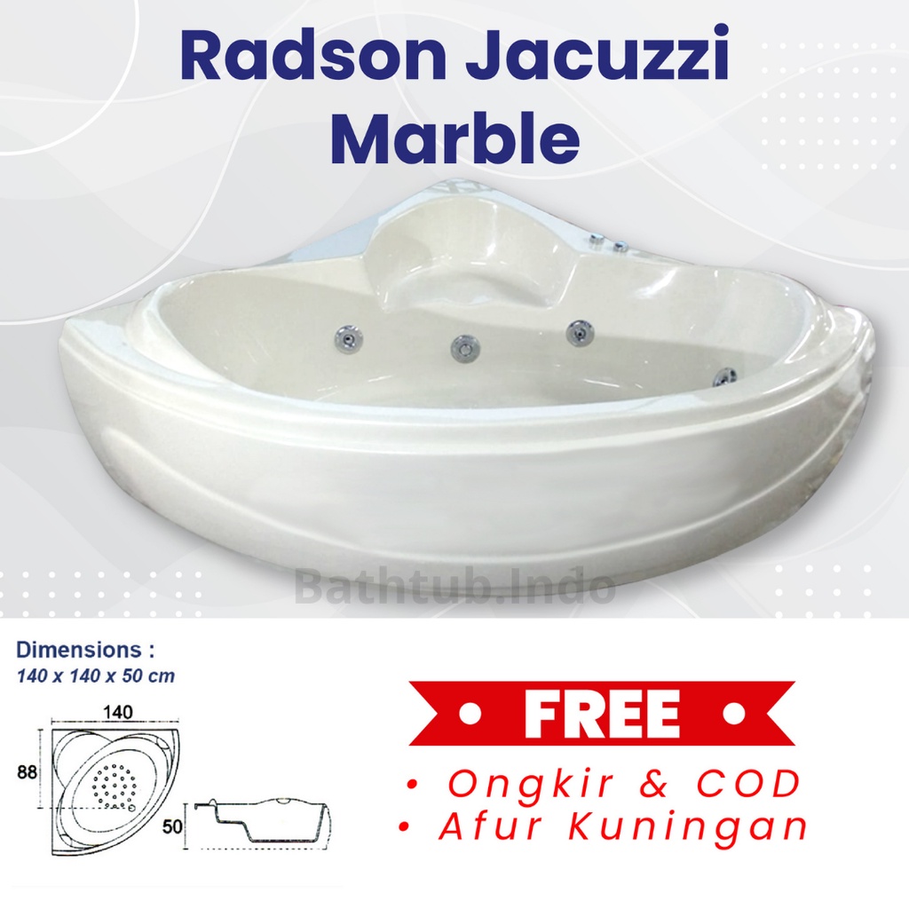 BATHTUB SUDUT RADSON MARBLE JACUZZI PROMO FREE AFUR KUNINGAN DAN PAKET WHIRPOOL