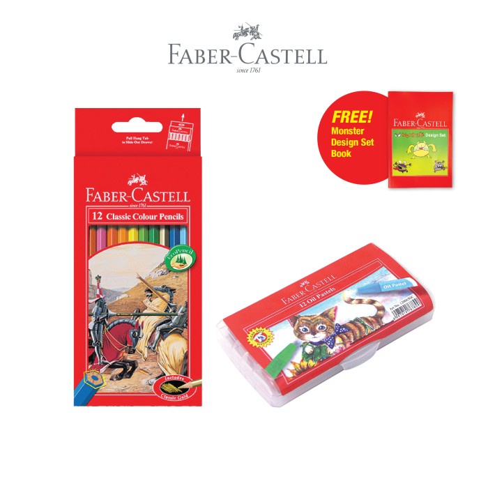 

DISKON SHOPEE/ Faber-Castell Pensil Warna set12 & Crayon set 12 Free Buku Mewarnai