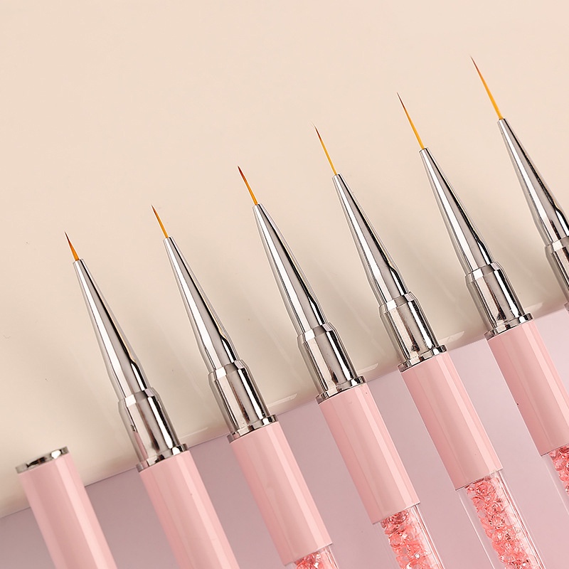 Pink Gagang Logam Nail Art Liners Striping Brushes Alat Profesional Gambar Garis Lukisan Blending Brush Manicure Tools