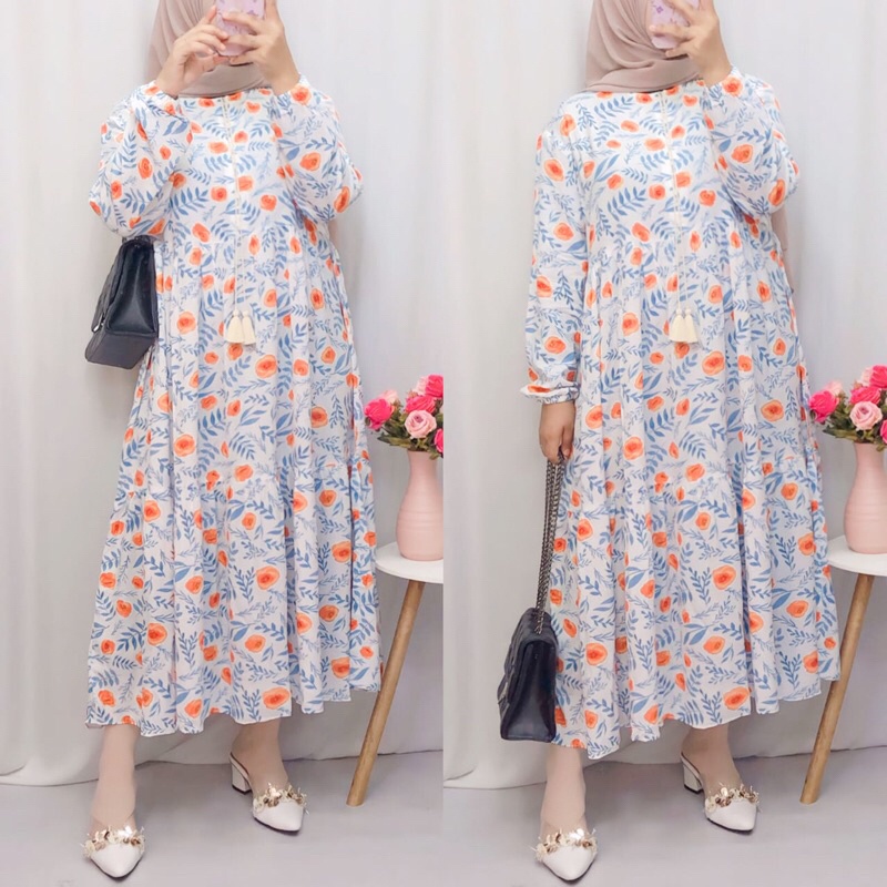 Midi Dress Rayon Premium / Midi Dress Motif Bunga / Home Dress Rayon Motif Premium / Gamis Midi Rayo