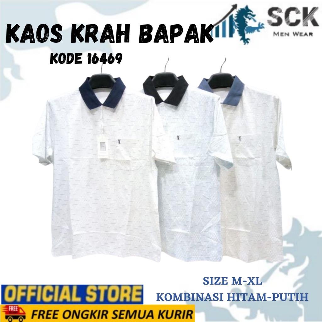 Kaos Krah Pria Bapak MZ Dewasa Warna Putih Kombinasi Salur Motif / Baju  Orang Tua / Pakaian Bapak Kakek 55-100Kg - sckmenwear GROSIR