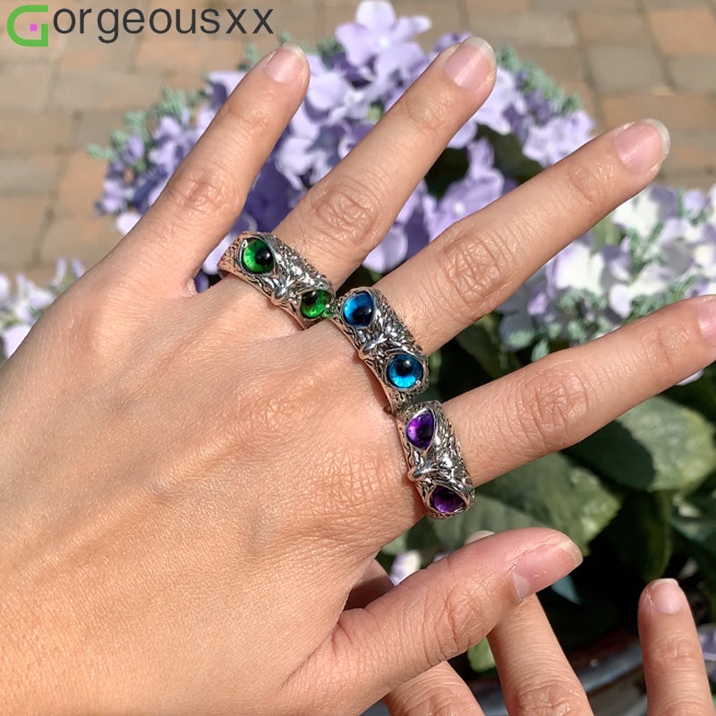 Menawan Fashion Burung Hantu Resizable Cincin Untuk Pria Wanita Multicolor Mata Warna Perak Pertunangan Pernikahan Rings Perhiasan Hadiah