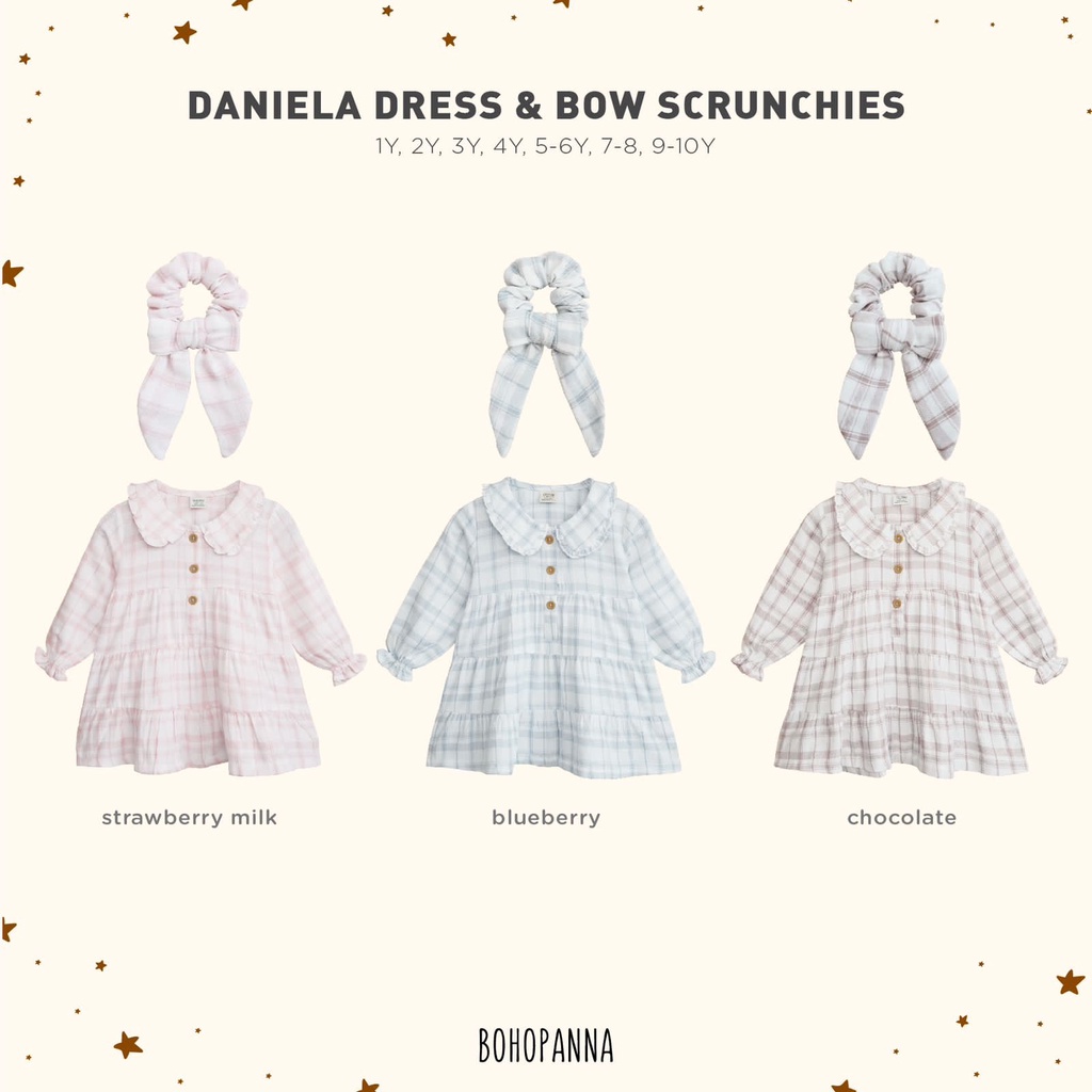 Bohopanna Daniela Dress 0-10 Tahun Dress + Scrunchie Anak Perempuan / Dress Lengan Panjang Anak Perempuan