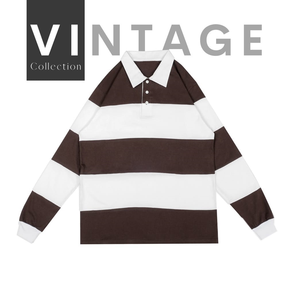 RUGBY SHIRT POLO STRIPES KAOS PANJANG OVERSIZE PRIA WANITA