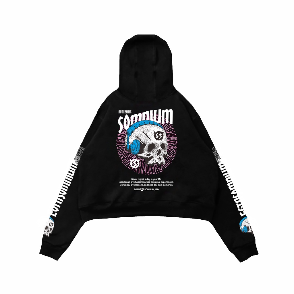 Earllab Hoodie Crop Oversize Egtn Somnium Pria Wanita Hitam Ungu Unfinished Music Skull