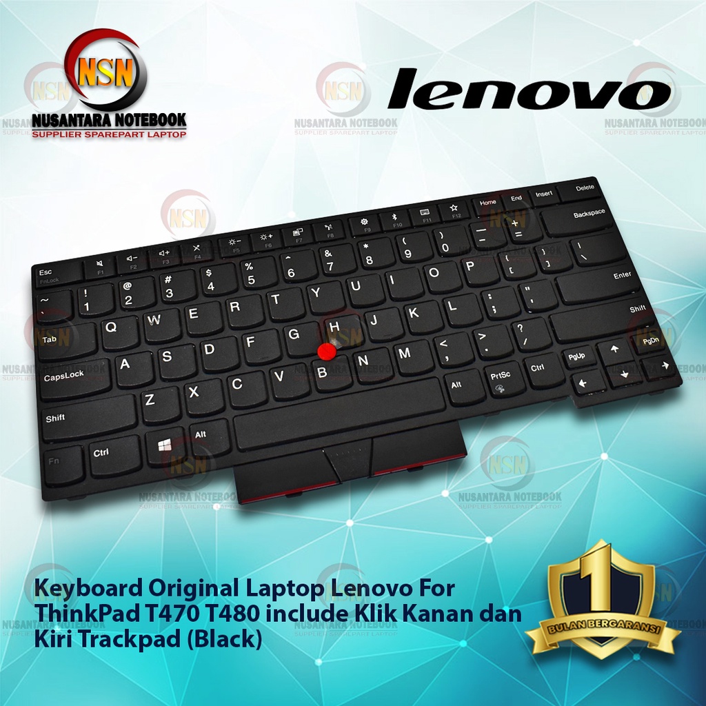 Keyboard Laptop Lenovo ThinkPad T470 T480 Include klik Kanan dan Kiri Trackpad (Black)