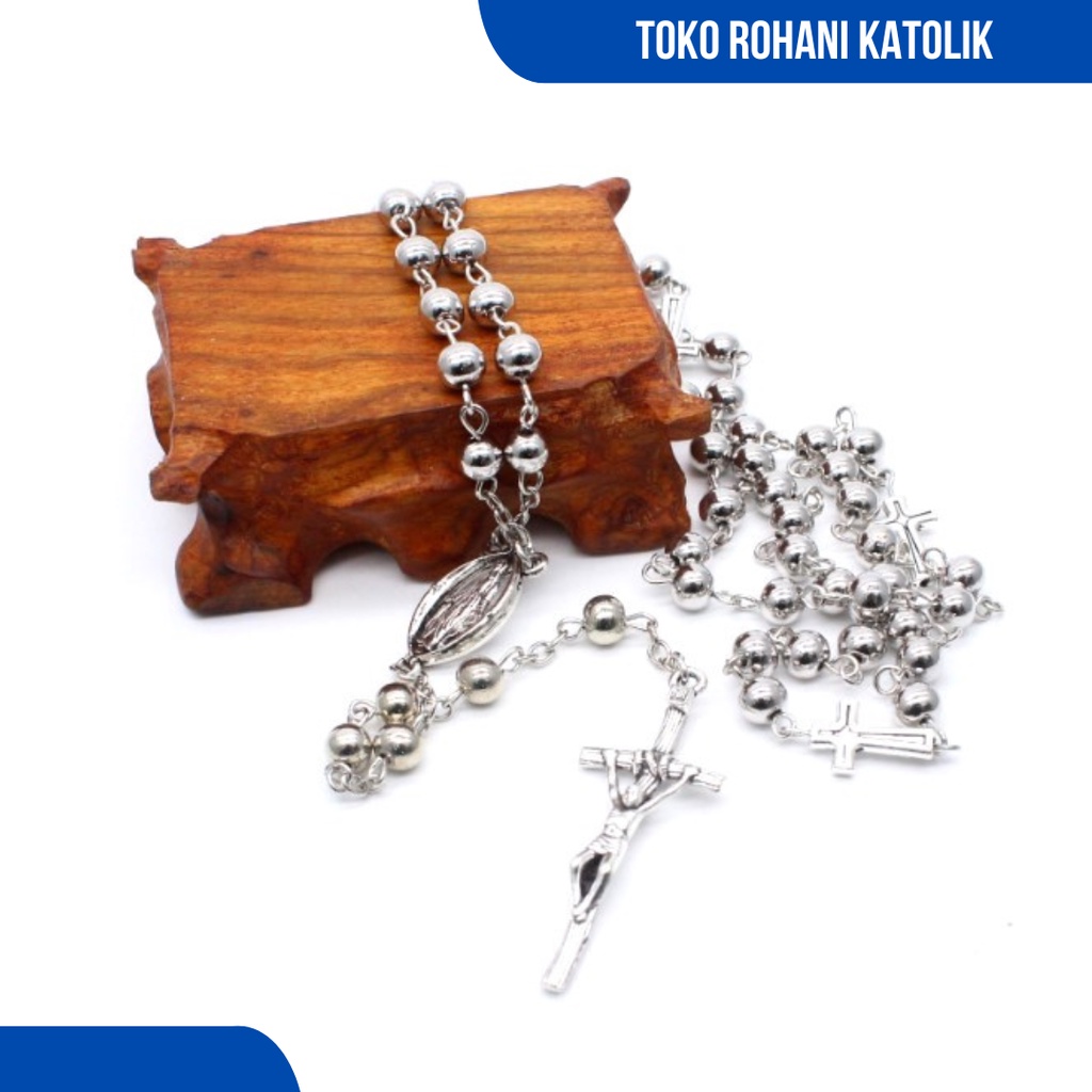 KALUNG ROSARIO STAINLESS STEEL 6 MM / ROSARIO KALUNG / ROSARIO KATOLIK / KALUNG PRIA WANITA / KONTAS