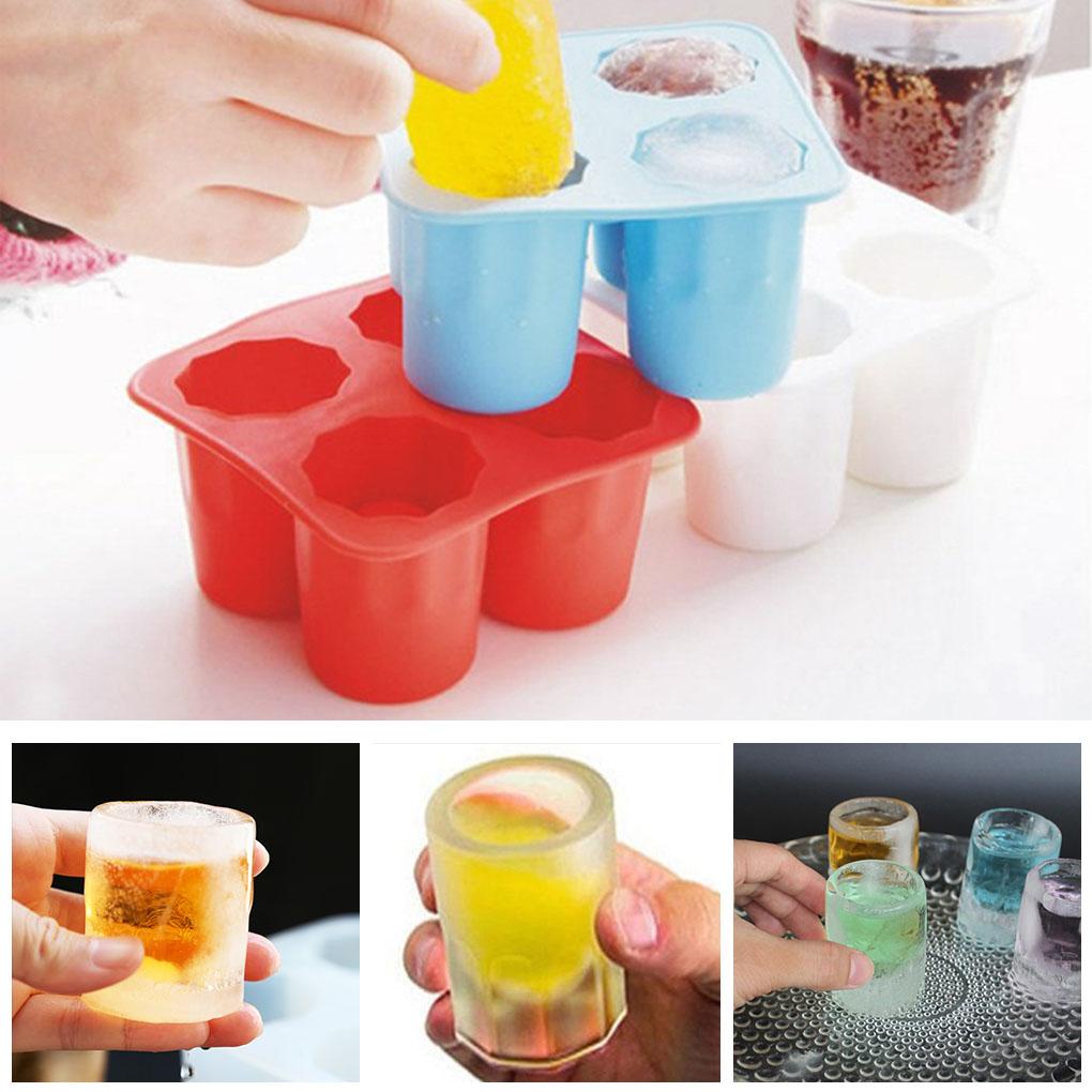 Cetakan Es 4-rongga Silikon Es Batu Fleksibel Mold Tray Portable Flexible Mould Cup Peralatan Dapur Bakeware