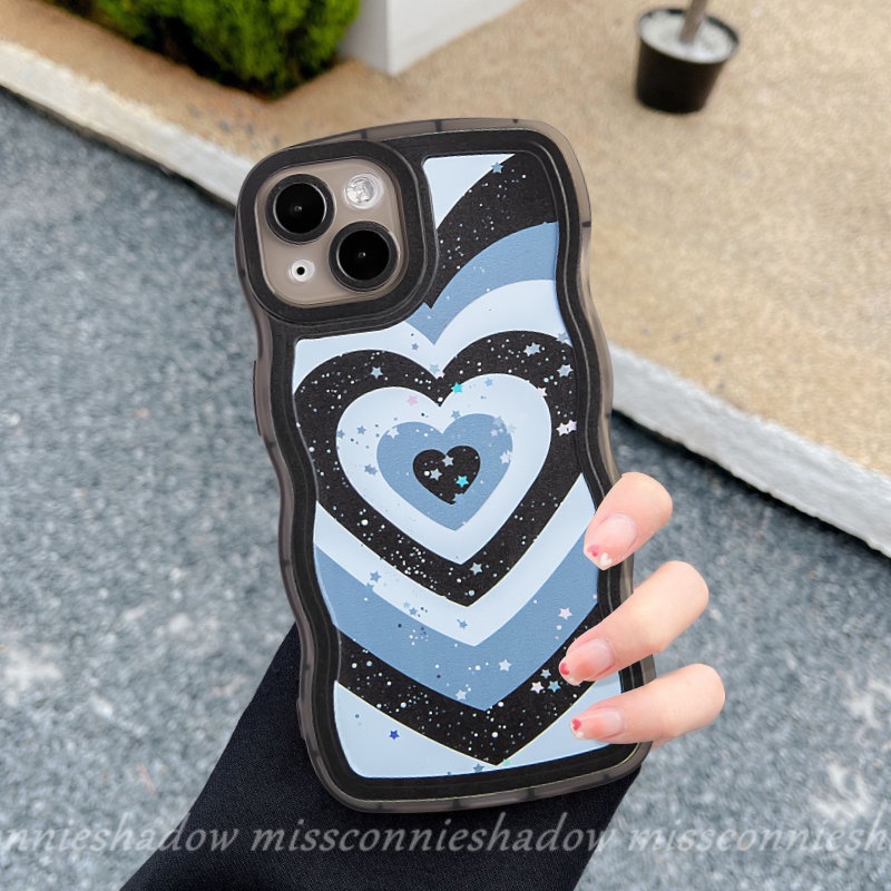 Gradasi Love Heart Case OPPO A15 A17 A12 A16s A16 A3s A95 A52 A57 A96 A7 A53 A55 A17K A77s A5s A74 A54 A1k A76 A77 A5 A9 A16K Reno 86 7Z 8Z Bling Bintang Wavy Edge Soft Tpu Sarung