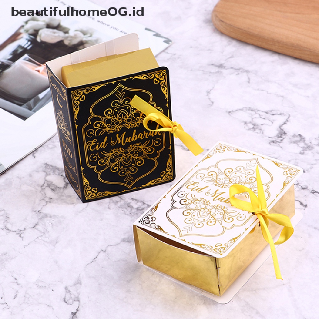 // Beautifulhomeog.id// 5Pcs Bentuk Buku Eid Mubarak Kotak Permen Coklat Ramadan Decor Packaging Box **