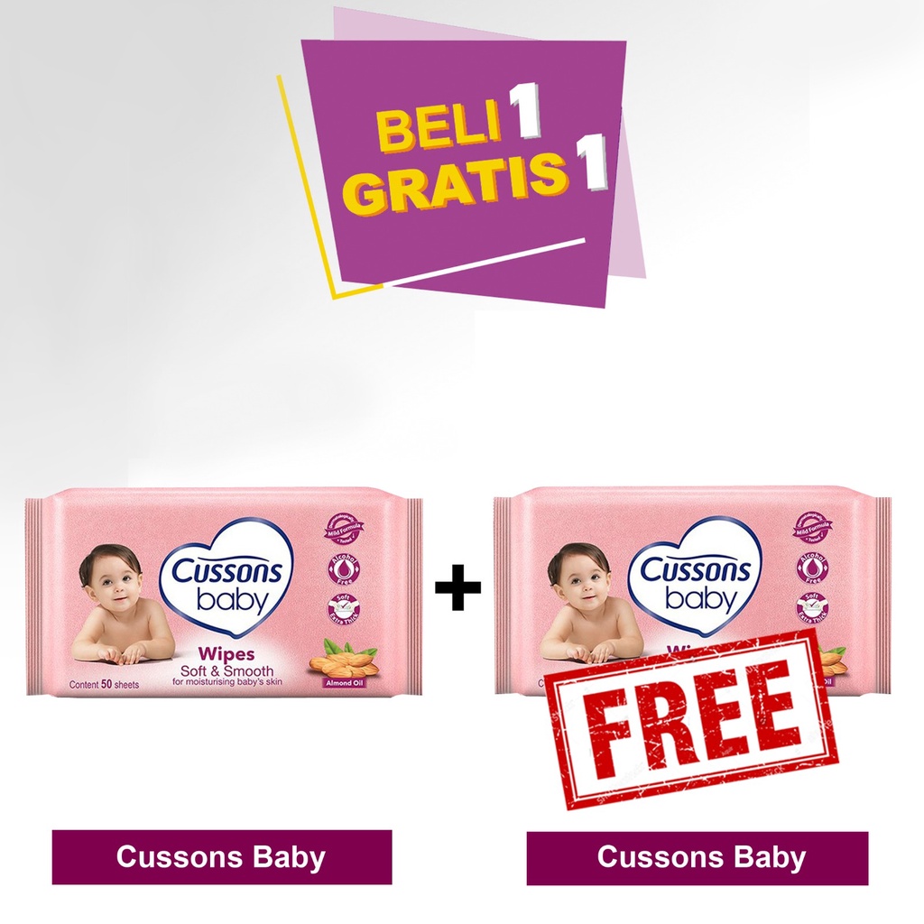 Termurah Tissue Basah Cussons 50s Baby Wipes Buy 1 Get 1 Promo HALAL