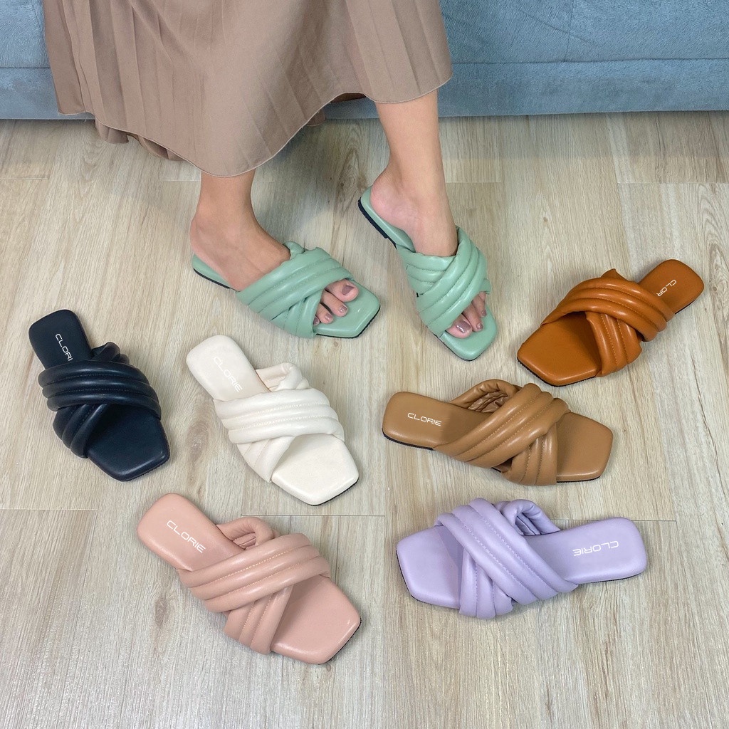 SANDAL SENDAL WANITA FLAT SLOP BANTAL SILANG TERBARU / LALA FLAT CLORIE