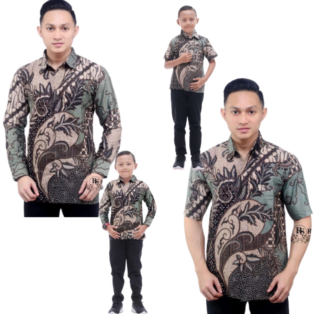 KEMEJA HEM BATIK PRIA PEKALONGAN M L XL XXL COUPEL ANAK MOTIF KATE IJO