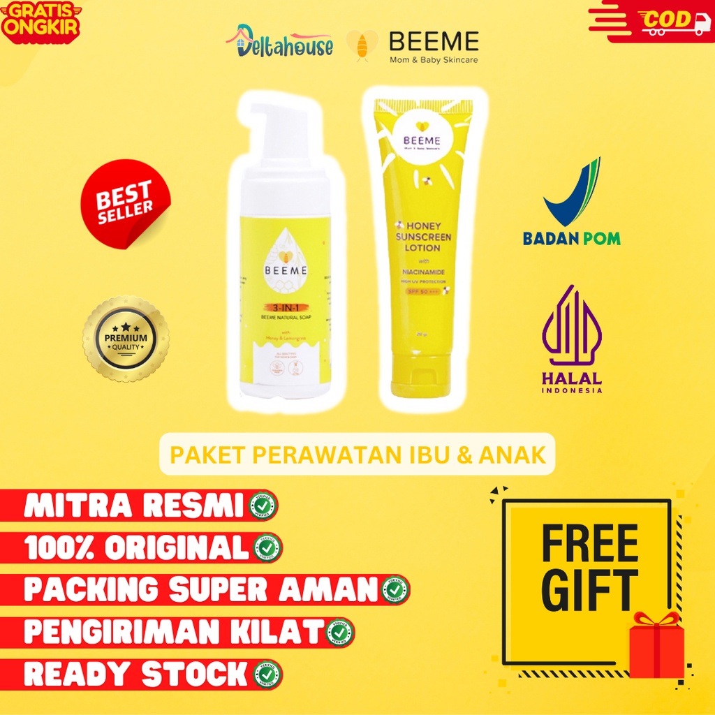 [EXTRA HEMAT] Paket Beeme Sabun + Sunscreen Lotion Skincare Ibu &amp; Anak