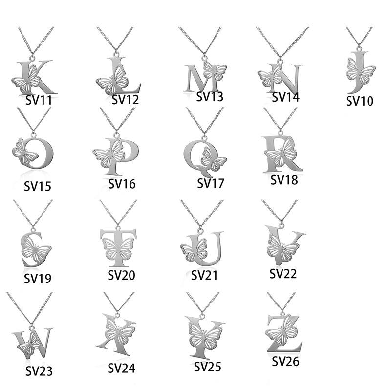 Dainty Kalung Huruf Kupu-Kupu Besar Untuk Wanita Gadis Perhiasan Rantai Stainless Steel Kalung Liontin Inisial