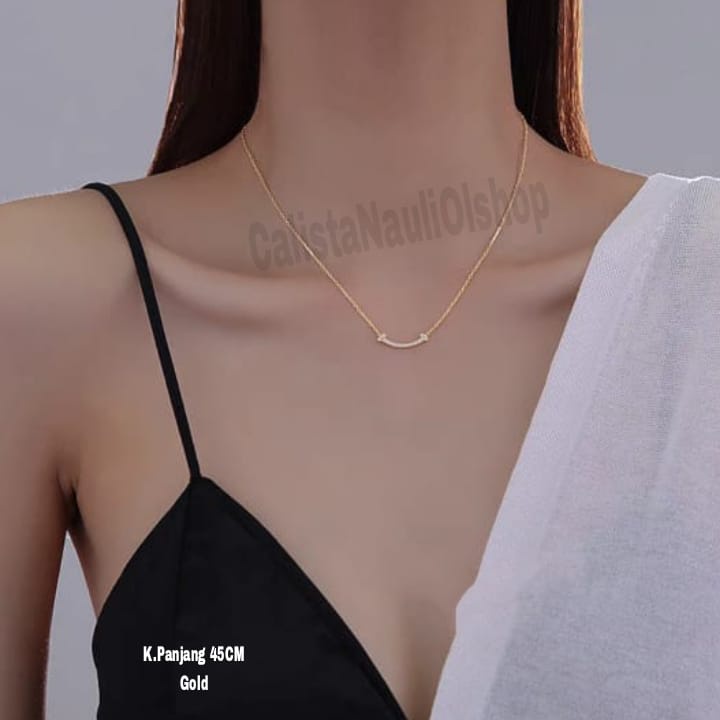 Kalung Titanium Smaile Full Permata Zircon Anti Karat Dan Anti Luntur