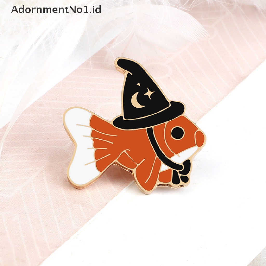 [AdornmentNo1] Bros Ikan Penyihir Kreatif Hewan Lucu Enamel Pin Ikan Beruntung Dengan Topi Ajaib Lencana Tas Perhiasan Hadiah [ID]