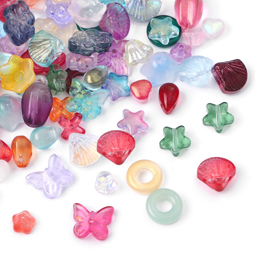 20buah per pack Kaca Berbentuk Hati Xiangyun Pentagram Bellflower lotus mist interval glass beads jewelry making Gelang Diy Aksesoris Warna-Warni Manik-Manik Longgar Grosir