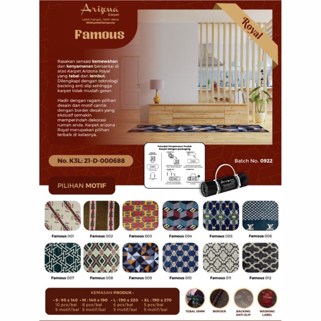 Karpet Arizona Turkey 95x140 / 140 x 190  cm Tebal Empuk Karpet Busa Premium Karpet Malaysia Karpet Dekorasi Rumah