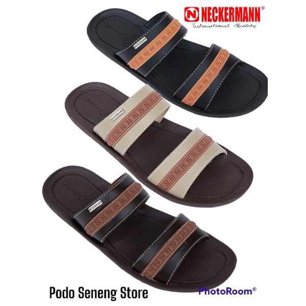 SANDAL NECKERMAN OUTSOLE KARET TEBAL LENTUR HITAM DAN IVORY