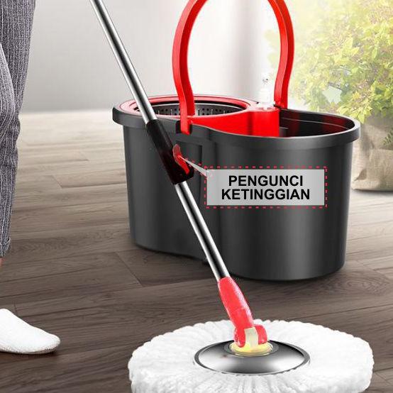 ♪ Alat Pel Lantai Spin Super Magic Mop Praktis Ember Bilas Bahan PP Plastik & Baja Tahan Karat Perle