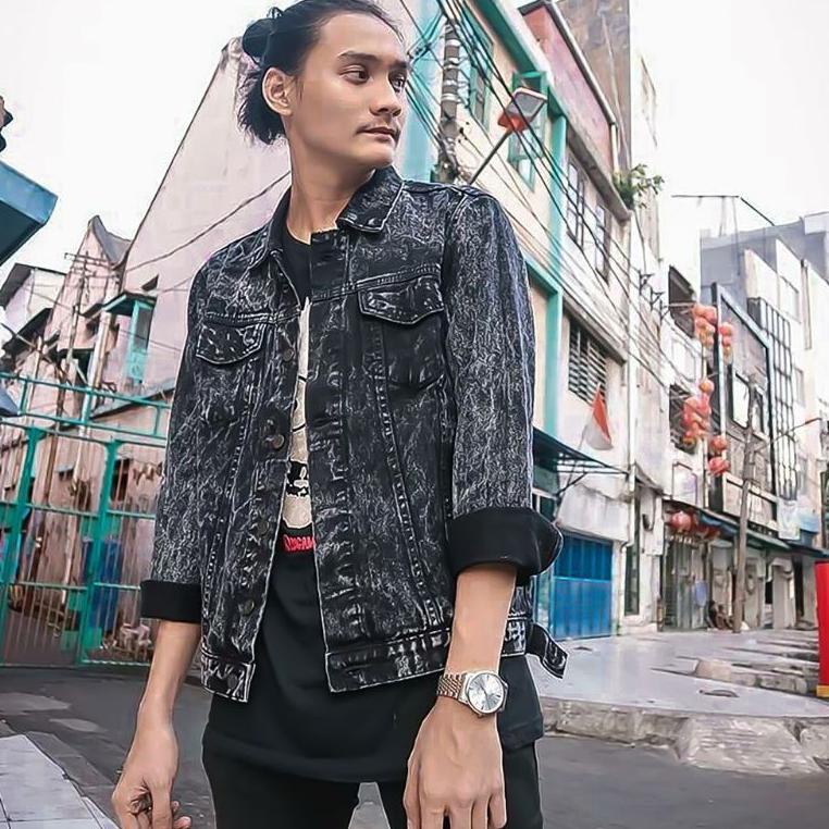 LANGSUNG ORDER (PROMO) JAKET JEANS PRIA SANDWASH HITAM