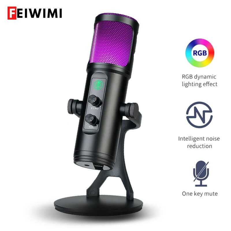FEIWIMI Microphone Condenser USB Mikrofon Kondensor Studio RGB Light - ZX-776
