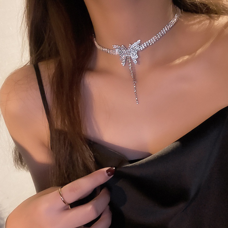 Kalung Kristal Fashion Choker Kalung Kupu-Kupu Elegan Untuk Aksesoris Perhiasan Wanita