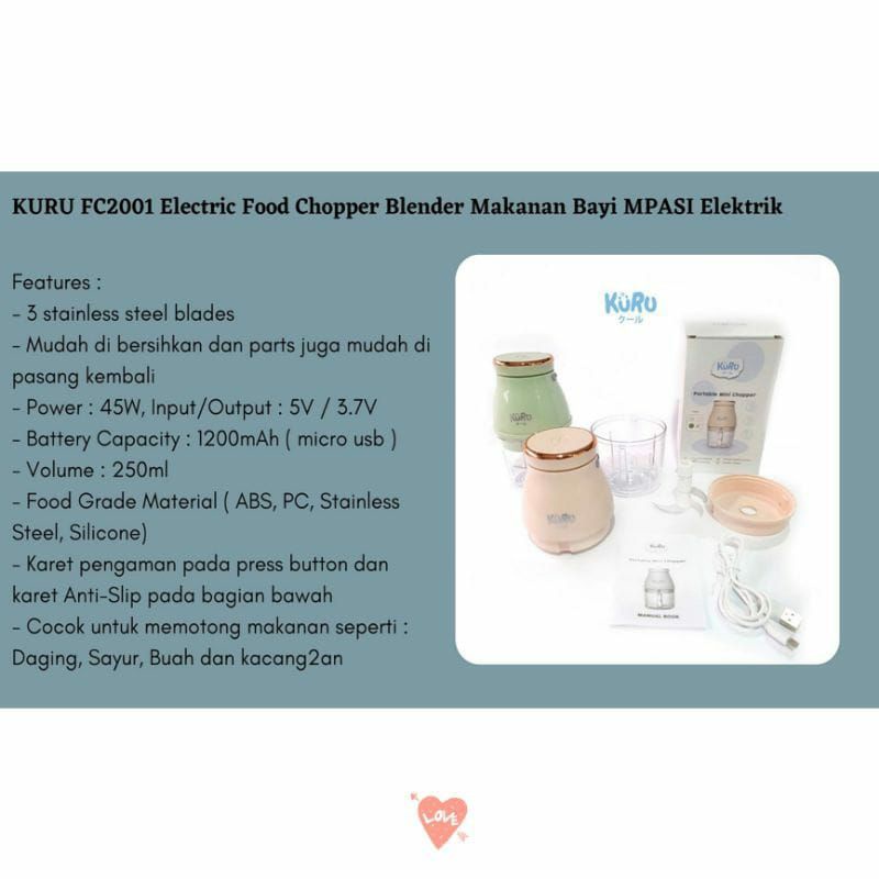 Kuru baby portable mini chopper/ baby food processor electric blender | pengahulus makanan bayi elektrik