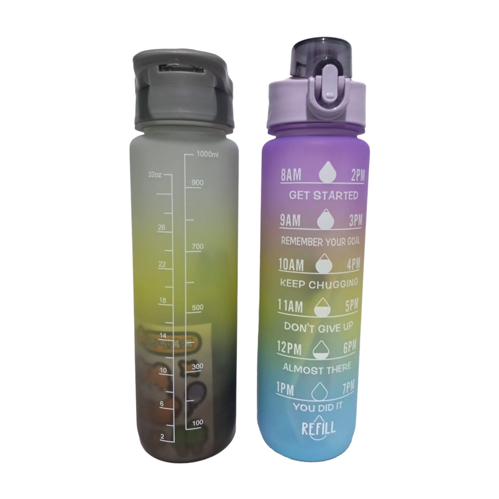 DEOSOFFICIAL -- BOTOL MINUM PASTEL 1 LITER / BOTOL MINUM TIME 1 LITER / DRINK REMINDER / BOTOL RAINBOW