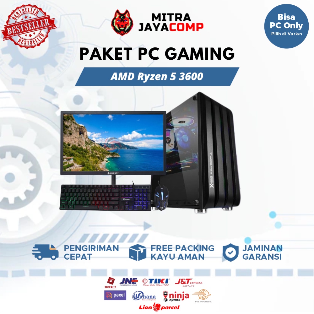 PC Gaming Fullset AMD Ryzen 5 3600 Ram 8GB GTX 1050 TI / GTX 1650 4GB + monitor komputer gaming full set desktop rakitan