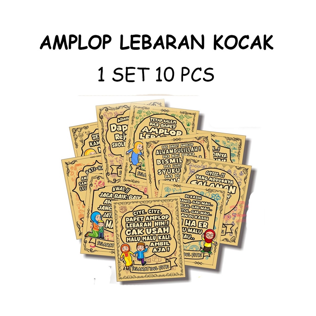 Amplop Kocak  Idul Fitri Kocak Lucu 1 Set 10 Pcs Amplop Lebaran Gambar Kartun Pantun Ceria Angpao Angpau Ampao Ampau