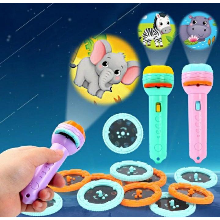 Mainan Anak Senter Proyektor / Fun Flashlight / Mainan Proyektor Gambar Karakter / Mainan Edukasi