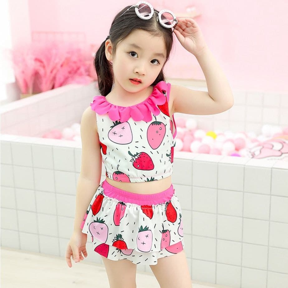 Baju Renang Strawberry Rok Bikini Anak Perempuan 3 4 5 6 7 8 tahun
