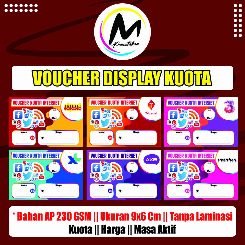 

Label Kuota Konter 1 Paket Isi 24 pcs Label Voucher Display Konter Art paper 230 Gsm