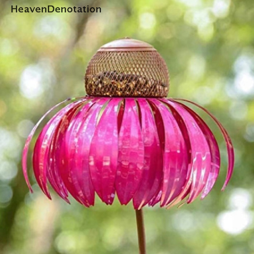 [HeavenDenotation] Botol Burung Dengan Stand Metal Berbentuk Bunga Dekorasi Taman Luar Ruangan Pink Coneflower Bird Wadah Aksesoris HDV