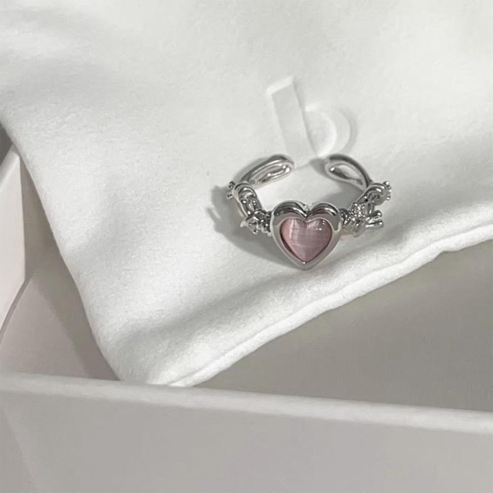 Timekey Duri Cinta Cincin Pembukaan Adjustable Opal Love Ring Sederhana Niche Cincin Perhiasan Aksesori Untuk Wanita E7G4