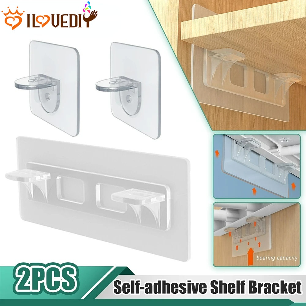 Perekat Paku Braket Partisi Closet Self-adhesive Shelf Bracket Cabinet Bracket Clip Stiker Dinding Dapur Kamar Mandi Semua Gantungan Sticker Bracket Holder Double Row Hanger